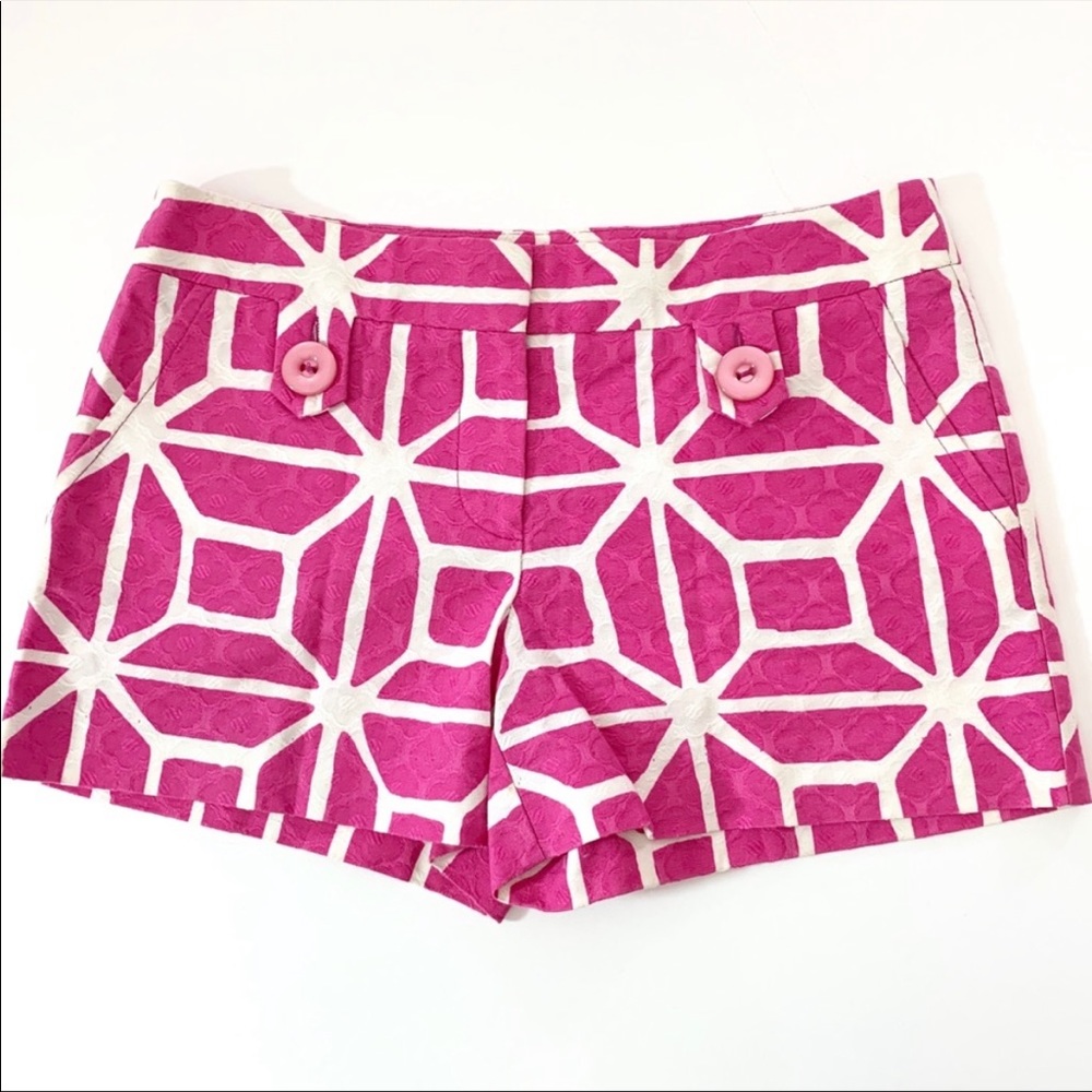 Trina Turk Pink and White High Waist Geometric Shorts